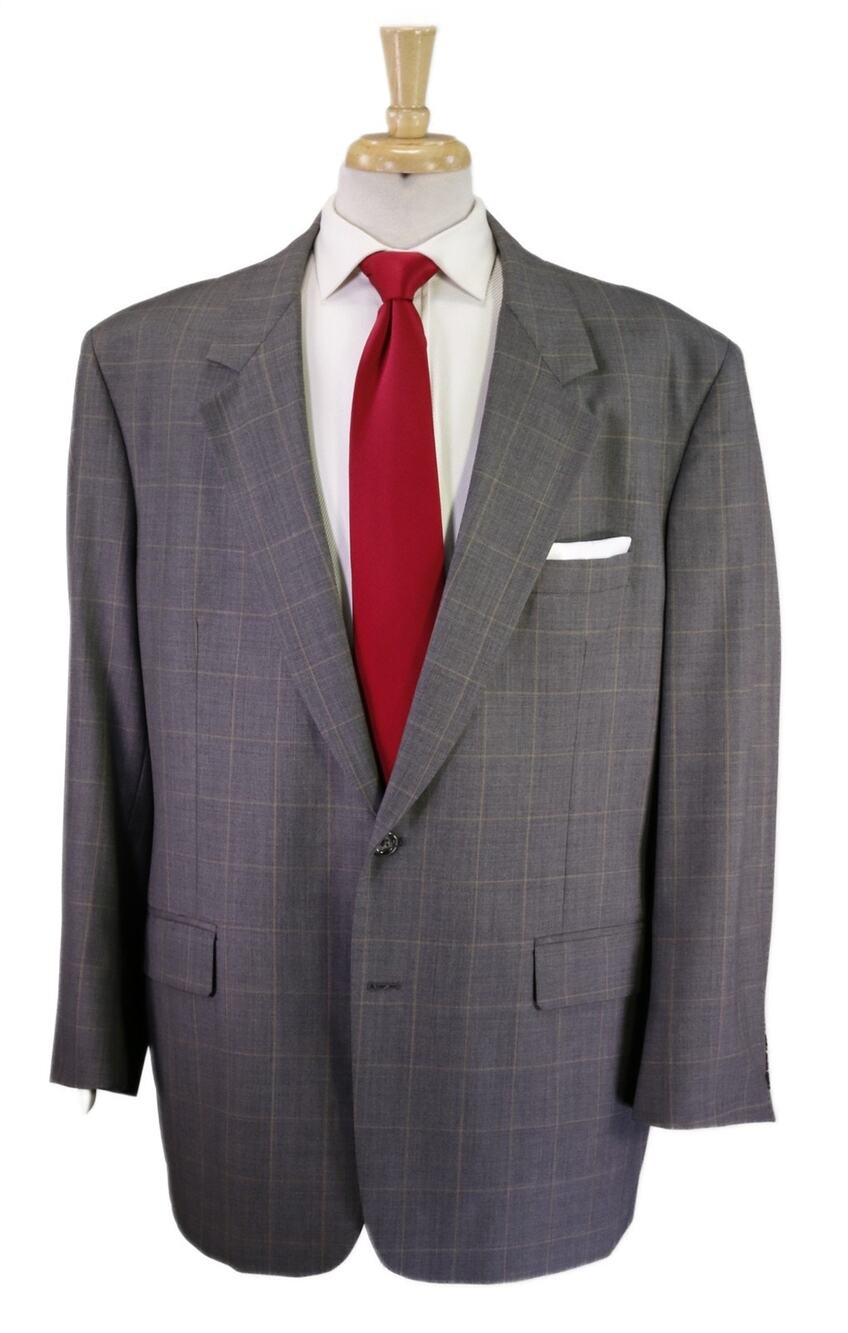 Custom Tailored Gray Windowpane 2-Btn Super 150's Wool Canvased Suit 46R